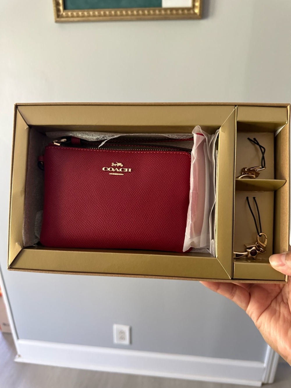 Coach Boxed Corner Zip Wristlet wallet with Charm